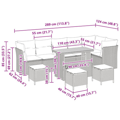 vidaXL Garten-Sofa-Set mit Kissen mit Speicher 10 pcs Schwarz