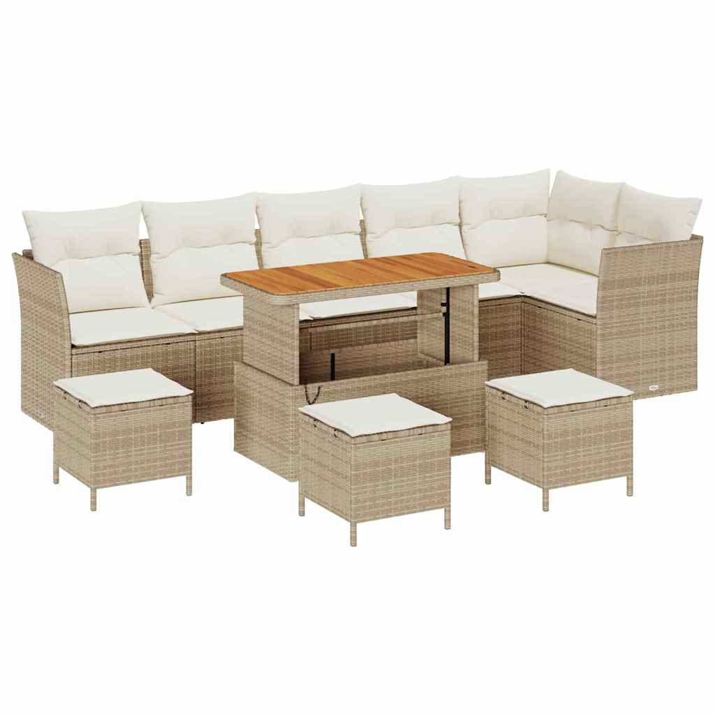 Garten-Sofa-Set mit Kissen mit Speicher 10 pcs Beige und Creme