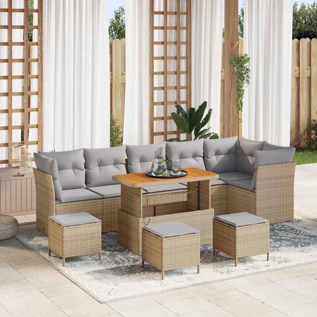 vidaXL Garten-Sofa-Set mit Kissen 10 pcs Beige und Hellgrau
