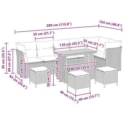 vidaXL Garten-Sofa-Set mit Kissen 10 pcs Beige und Hellgrau