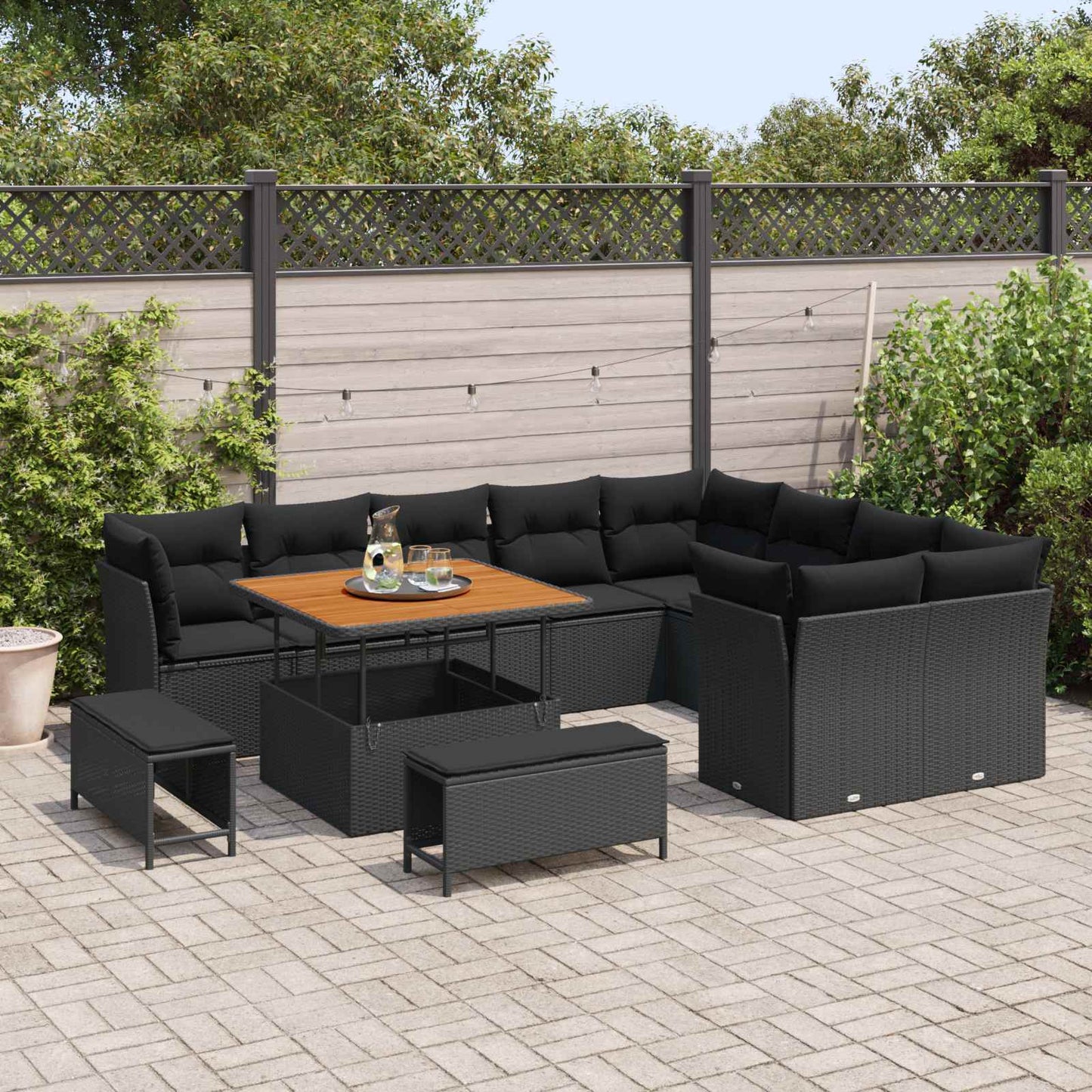 vidaXL Salon de jardin avec coussins et rangement 12 pcs Noir