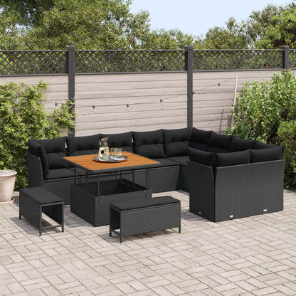 vidaXL Salon de jardin avec coussins et rangement 12 pcs Noir