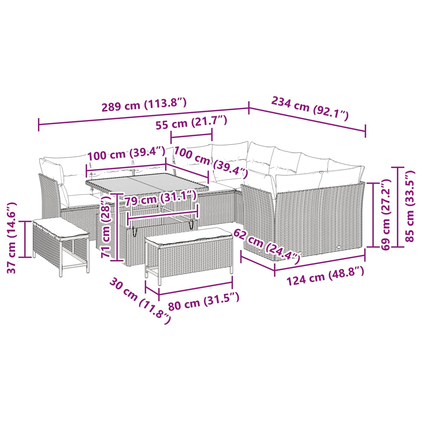 vidaXL Salon de jardin avec coussins et rangement 12 pcs Noir