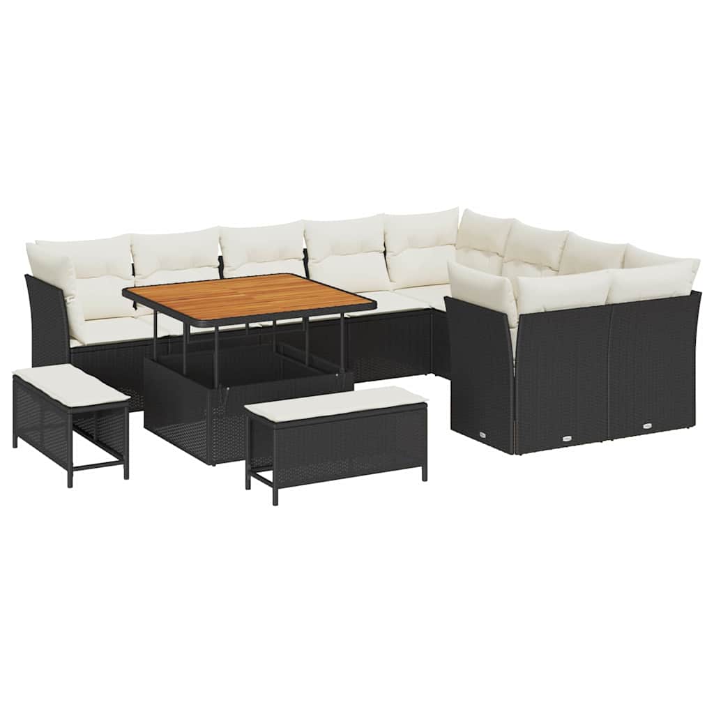 Garten-Sofa-Set mit Kissen 12 pcs Schwarz und Creme