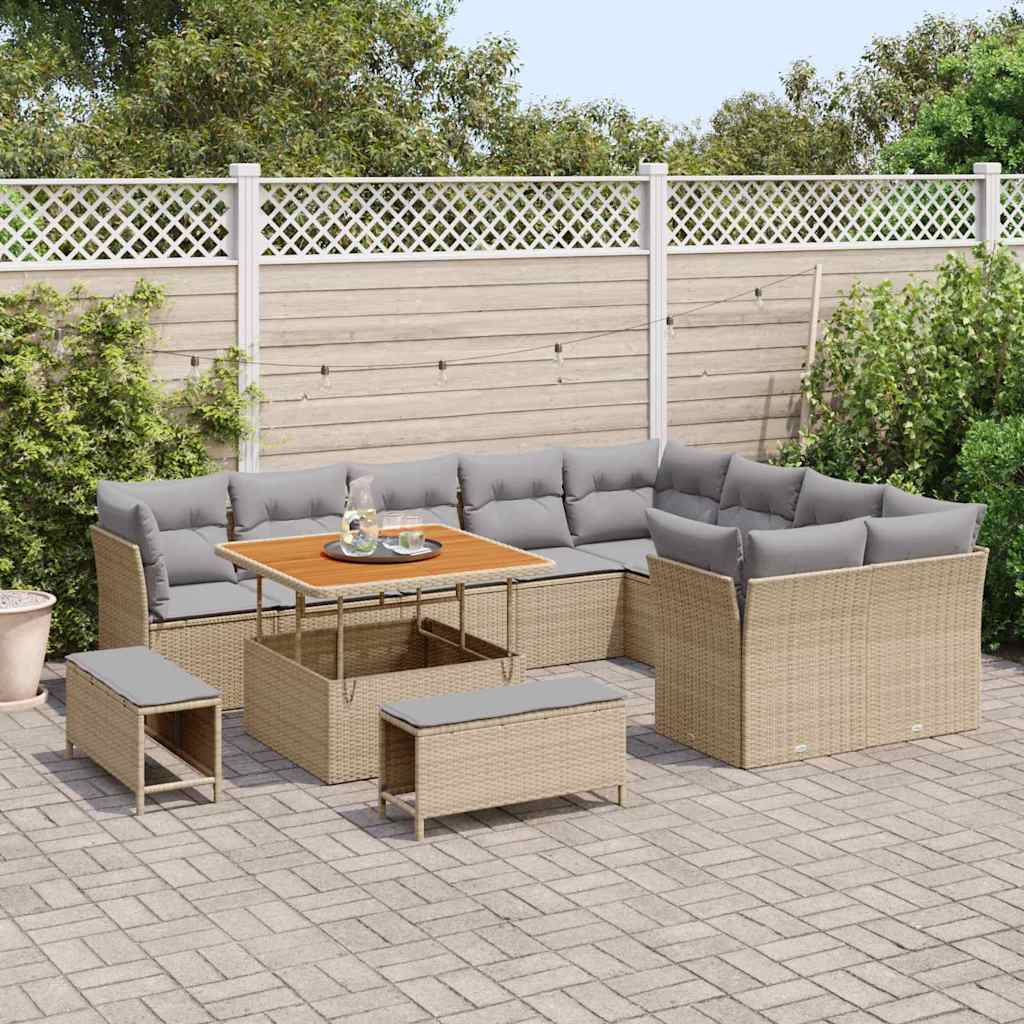vidaXL Garten-Sofa-Set mit Kissen 12 pcs Beige und Hellgrau
