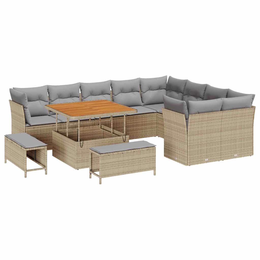 vidaXL Garten-Sofa-Set mit Kissen 12 pcs Beige und Hellgrau