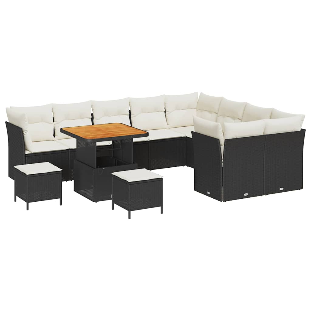 Garten-Sofa-Set mit Kissen 12 pcs Schwarz und Creme