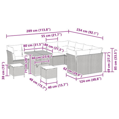 vidaXL Garten-Sofa-Set mit Kissen 12 pcs Schwarz und Creme