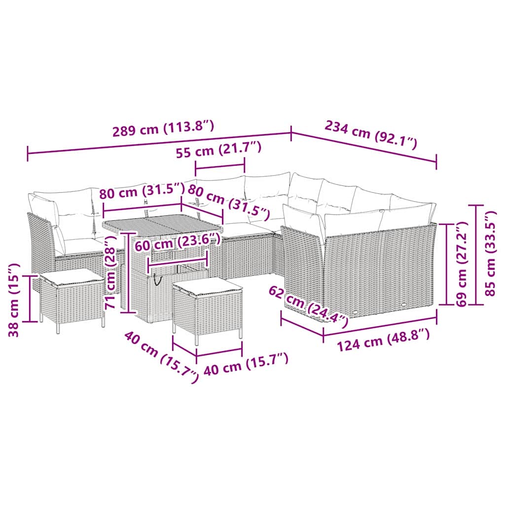vidaXL Garten-Sofa-Set mit Kissen mit Speicher 12 pcs Grau