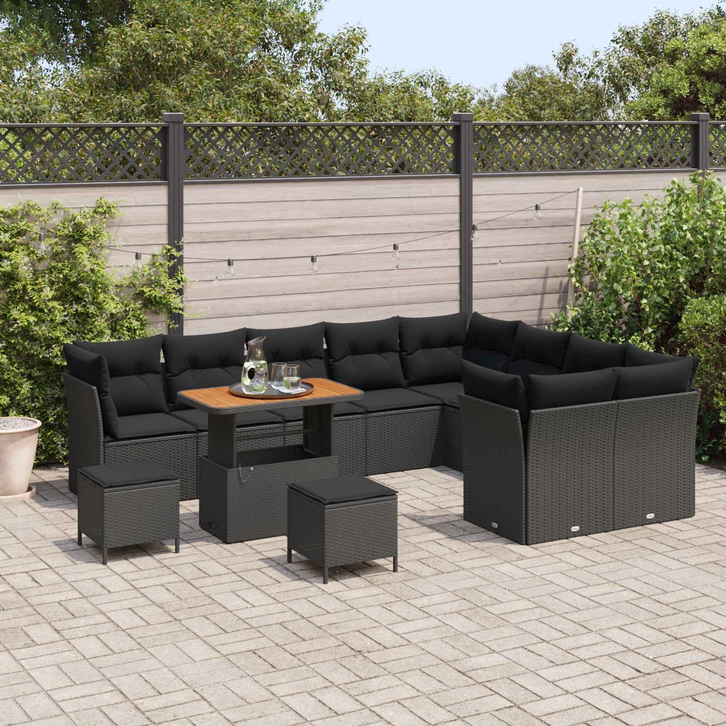 Garten-Sofa-Set mit Kissen mit Speicher 12 pcs Schwarz