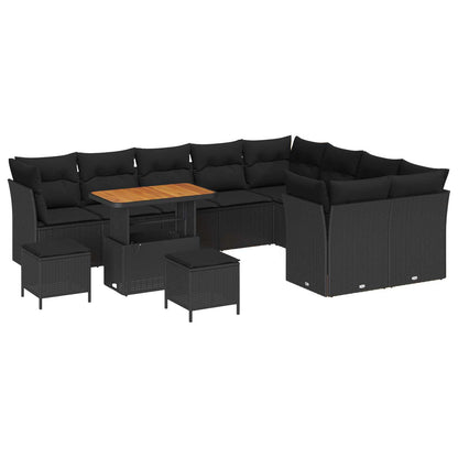 Garten-Sofa-Set mit Kissen mit Speicher 12 pcs Schwarz