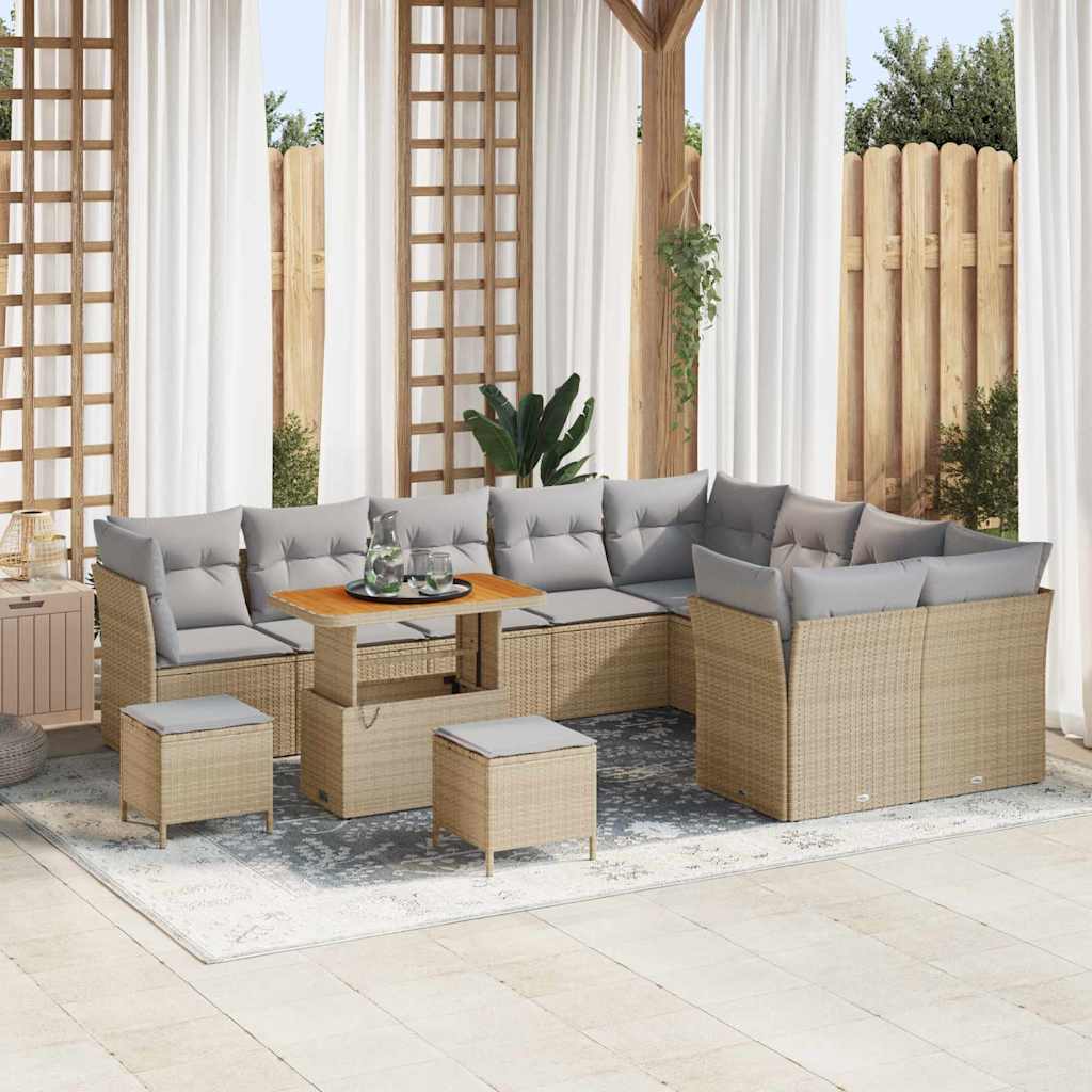 Garten-Sofa-Set mit Kissen 12 pcs Beige und Hellgrau