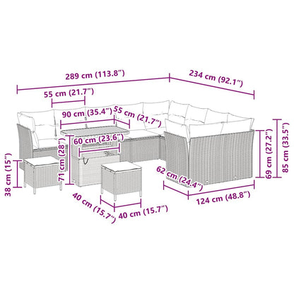 vidaXL Garten-Sofa-Set mit Kissen mit Speicher 12 pcs Grau