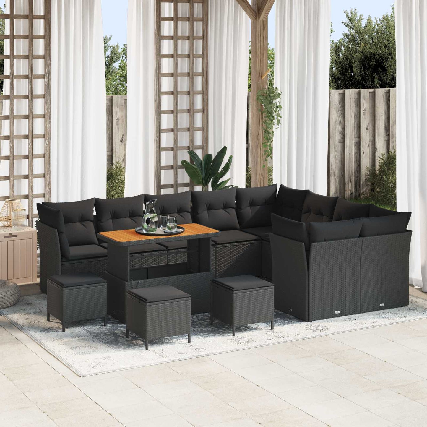 Garten-Sofa-Set mit Kissen mit Speicher 13 pcs Schwarz
