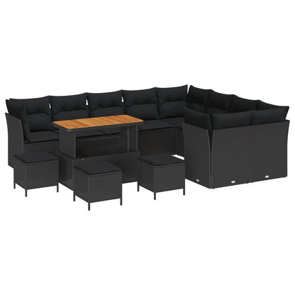 Garten-Sofa-Set mit Kissen mit Speicher 13 pcs Schwarz