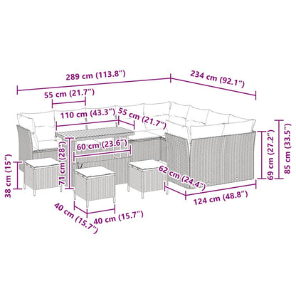 vidaXL Garten-Sofa-Set mit Kissen 13 pcs Schwarz und Creme