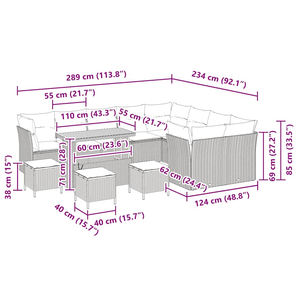 vidaXL Garten-Sofa-Set mit Kissen mit Speicher 13 pcs Grau