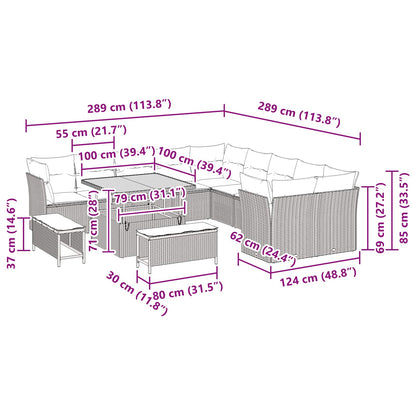 vidaXL Gartensofa-set mit Kissen 13 pcs Schwarz Poly-Rattan