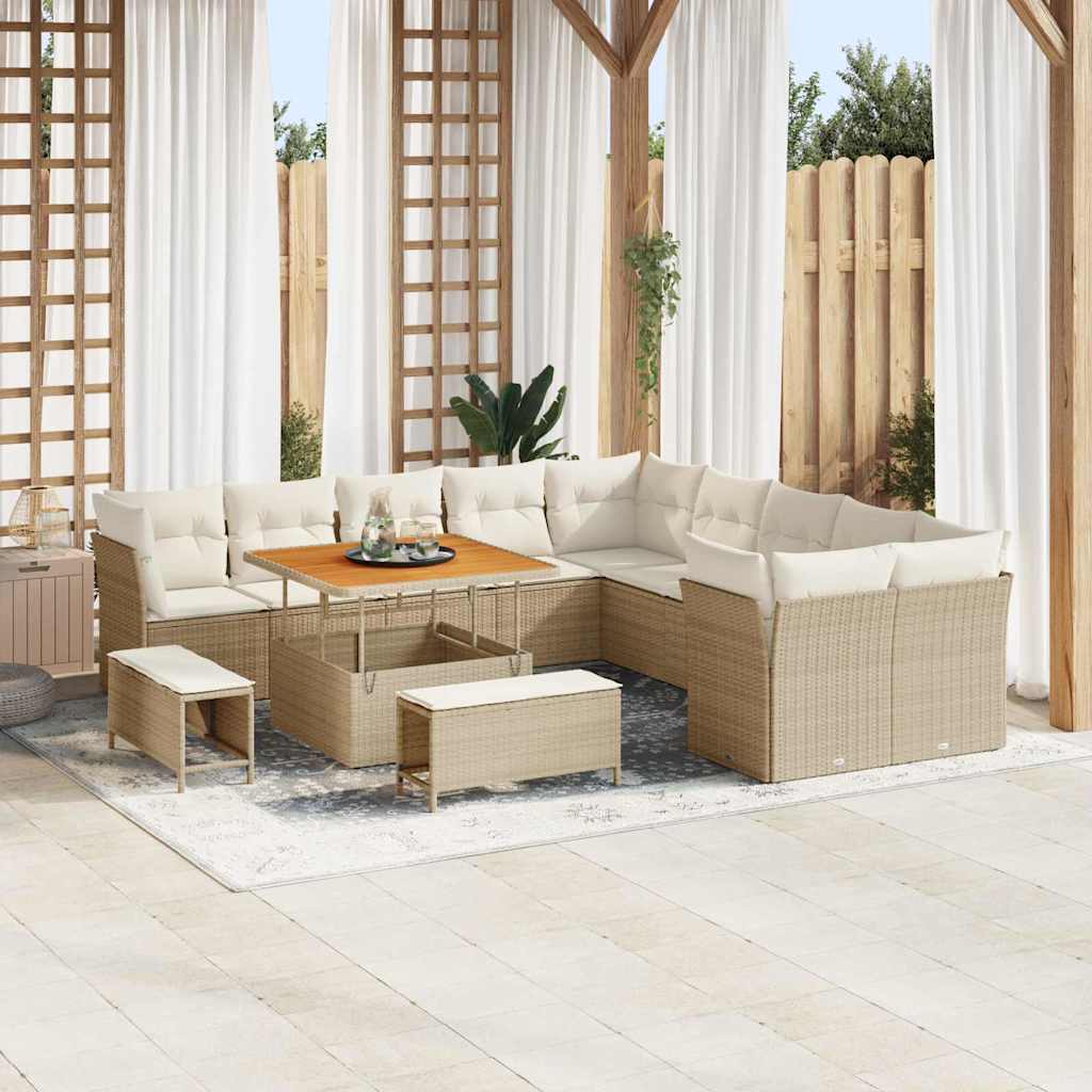vidaXL Salon de jardin avec coussins 13 pcs Beige et crème Résine tressée