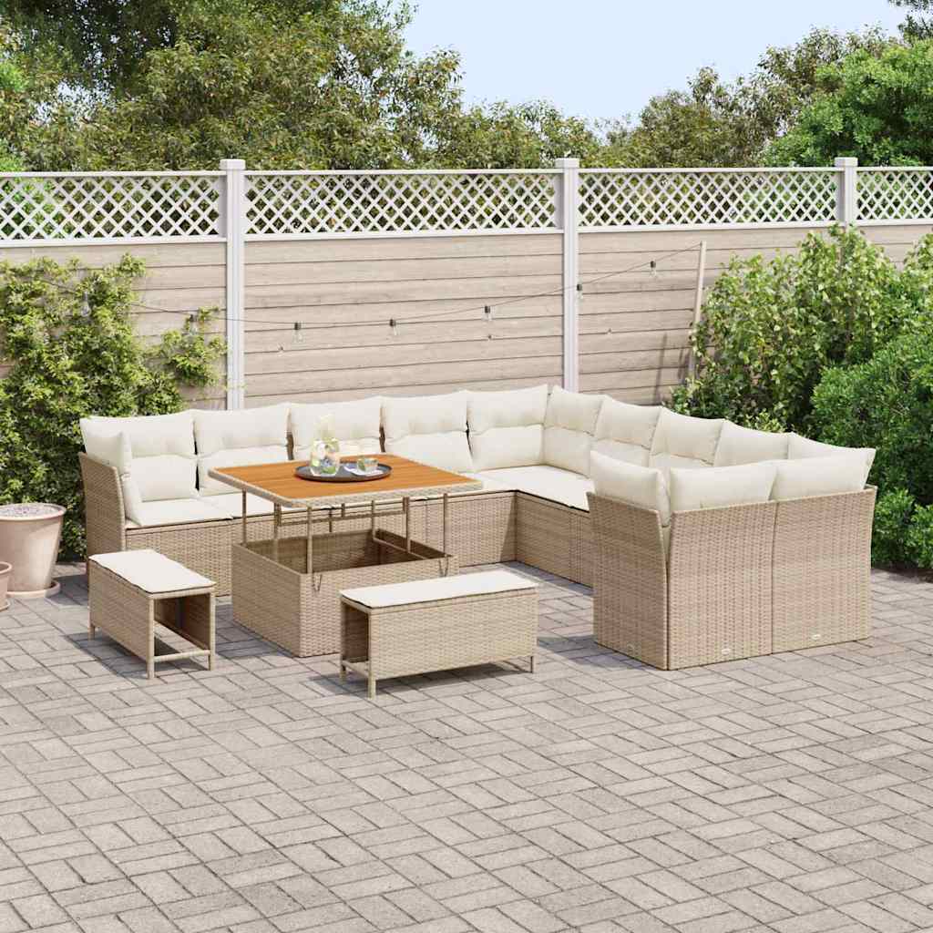 vidaXL Salon de jardin avec coussins 13 pcs Beige et crème Résine tressée
