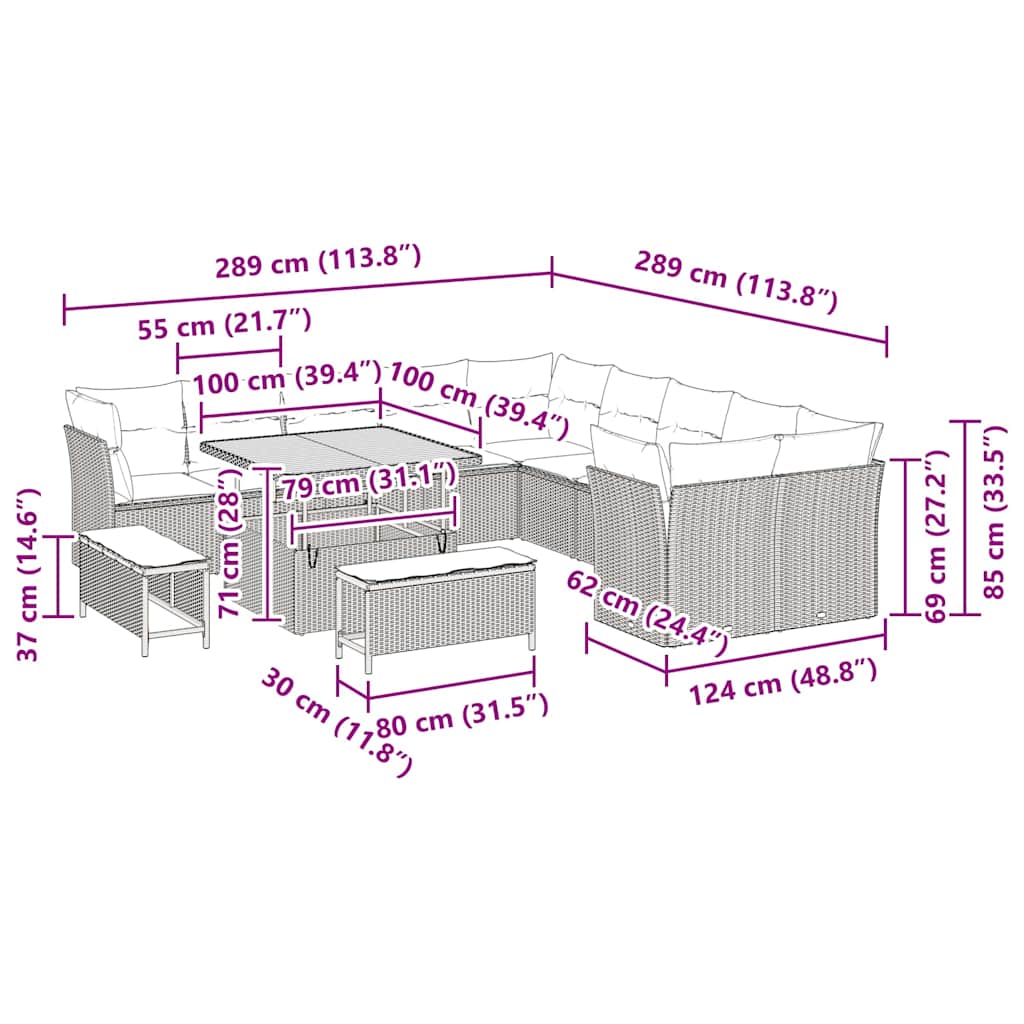 vidaXL Salon de jardin avec coussins 13 pcs Beige et crème Résine tressée