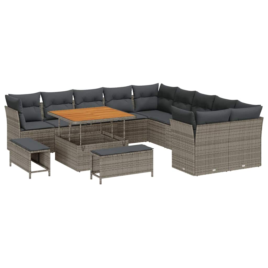 Gartensofa-set mit Kissen 13 pcs Grau Poly-Rattan