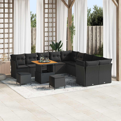 Gartensofa-set mit Kissen 13 pcs Schwarz Poly-Rattan