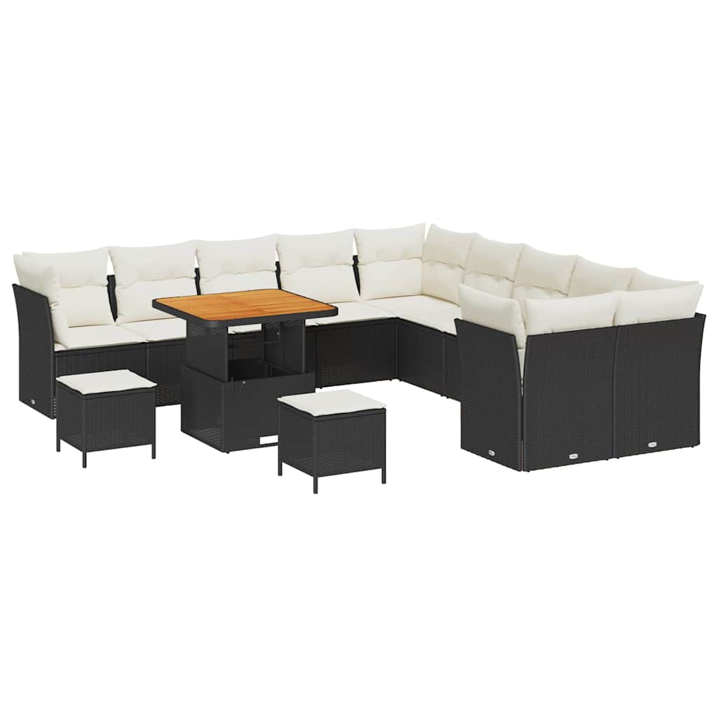 Gartensofa-set mit Kissen 13 pcs Schwarz und Creme Poly-Rattan