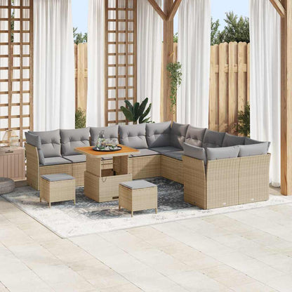 Gartensofa-set mit Kissen 13 pcs Beige und Hellgrau Poly-Rattan