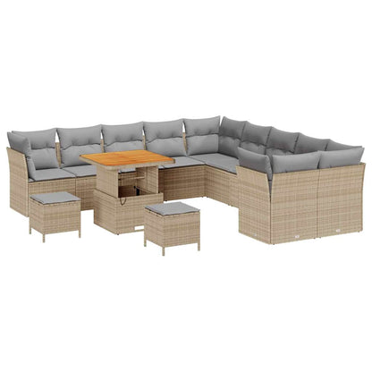 Gartensofa-set mit Kissen 13 pcs Beige und Hellgrau Poly-Rattan