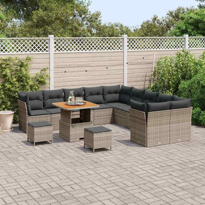 Gartensofa-set mit Kissen 13 pcs Grau Poly-Rattan