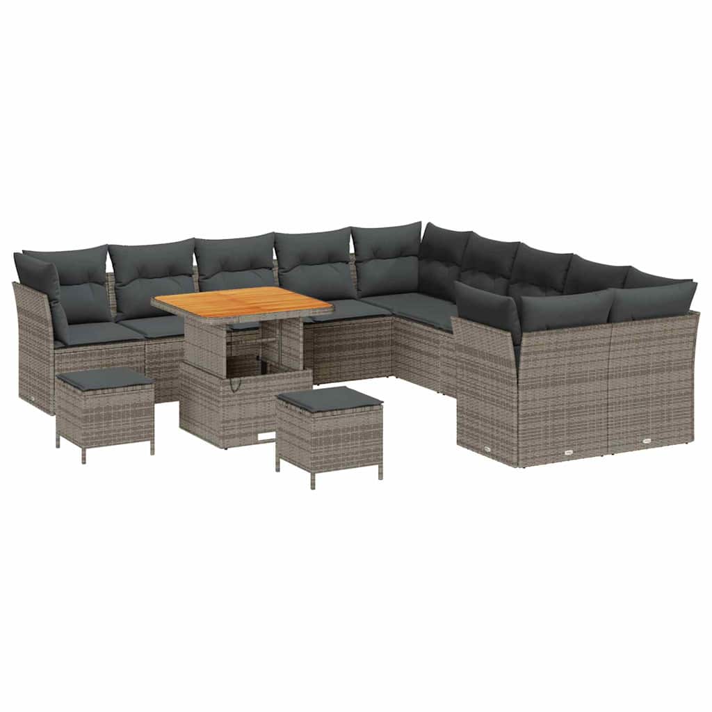 Gartensofa-set mit Kissen 13 pcs Grau Poly-Rattan