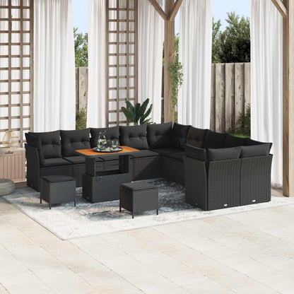 Garten-Sofa-Set mit Kissen mit Speicher 13 pcs Schwarz