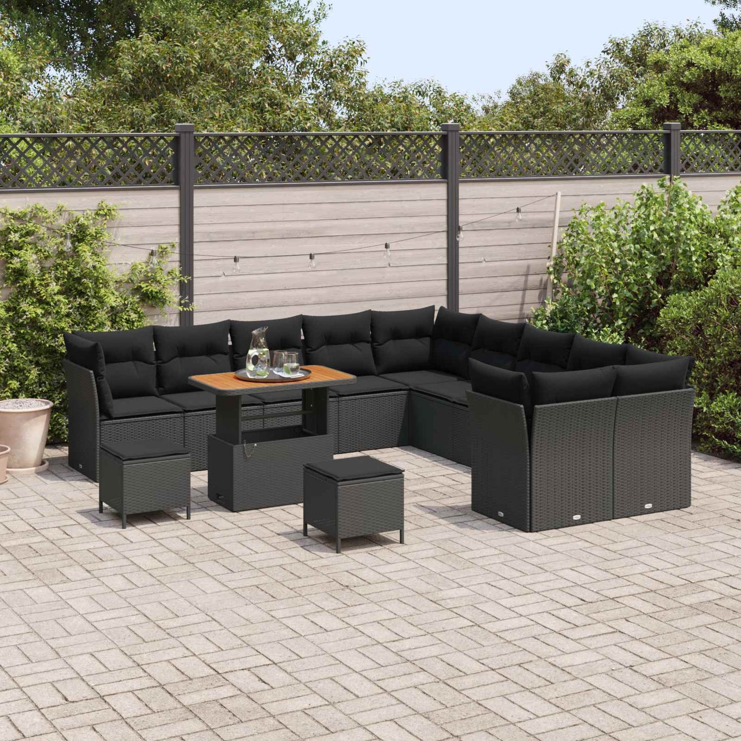 Garten-Sofa-Set mit Kissen mit Speicher 13 pcs Schwarz