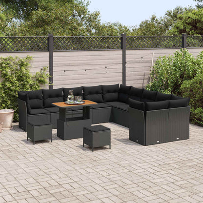 Garten-Sofa-Set mit Kissen mit Speicher 13 pcs Schwarz