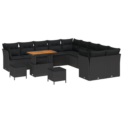 Garten-Sofa-Set mit Kissen mit Speicher 13 pcs Schwarz
