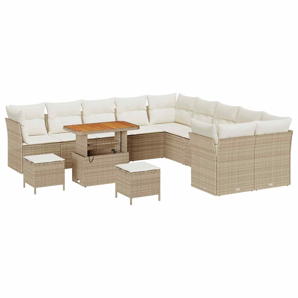 Garten-Sofa-Set mit Kissen mit Speicher 13 pcs Beige und Creme