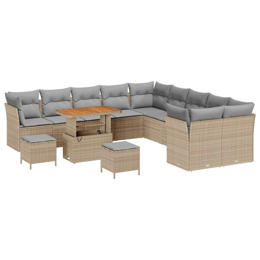 Gartensofa-set mit Kissen 13 pcs Beige und Hellgrau Poly-Rattan