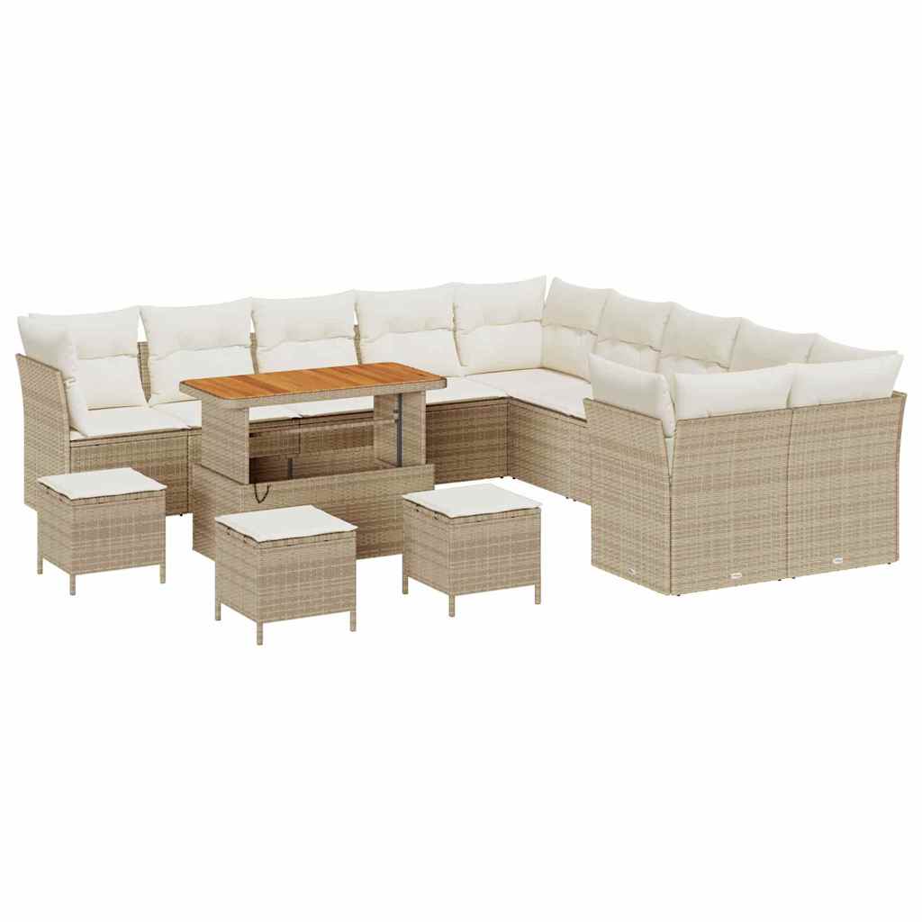 Gartensofa-set mit Kissen 14 pcs Beige und Creme Poly-Rattan