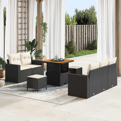 Gartensofa-set mit Kissen 8 pcs Schwarz und Creme Poly-Rattan