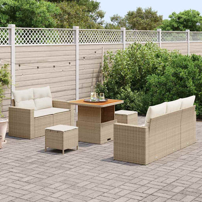 Gartensofa-set mit Kissen 8 pcs Beige und Creme Poly-Rattan