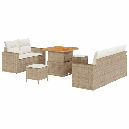 Gartensofa-set mit Kissen 8 pcs Beige und Creme Poly-Rattan