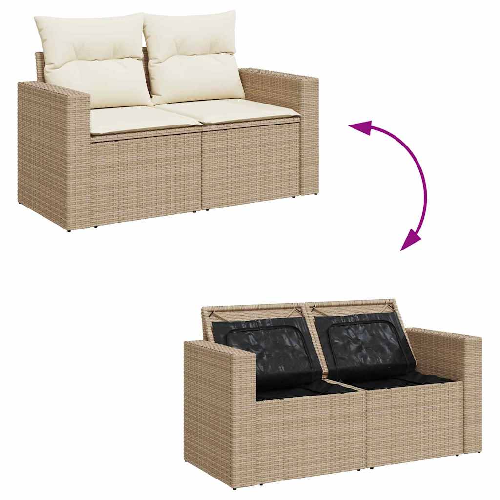 Gartensofa-set mit Kissen 8 pcs Beige und Creme Poly-Rattan