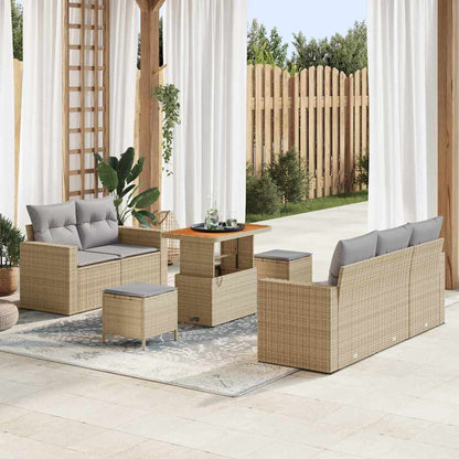 Gartensofa-set mit Kissen 8 pcs Beige und Hellgrau Poly-Rattan