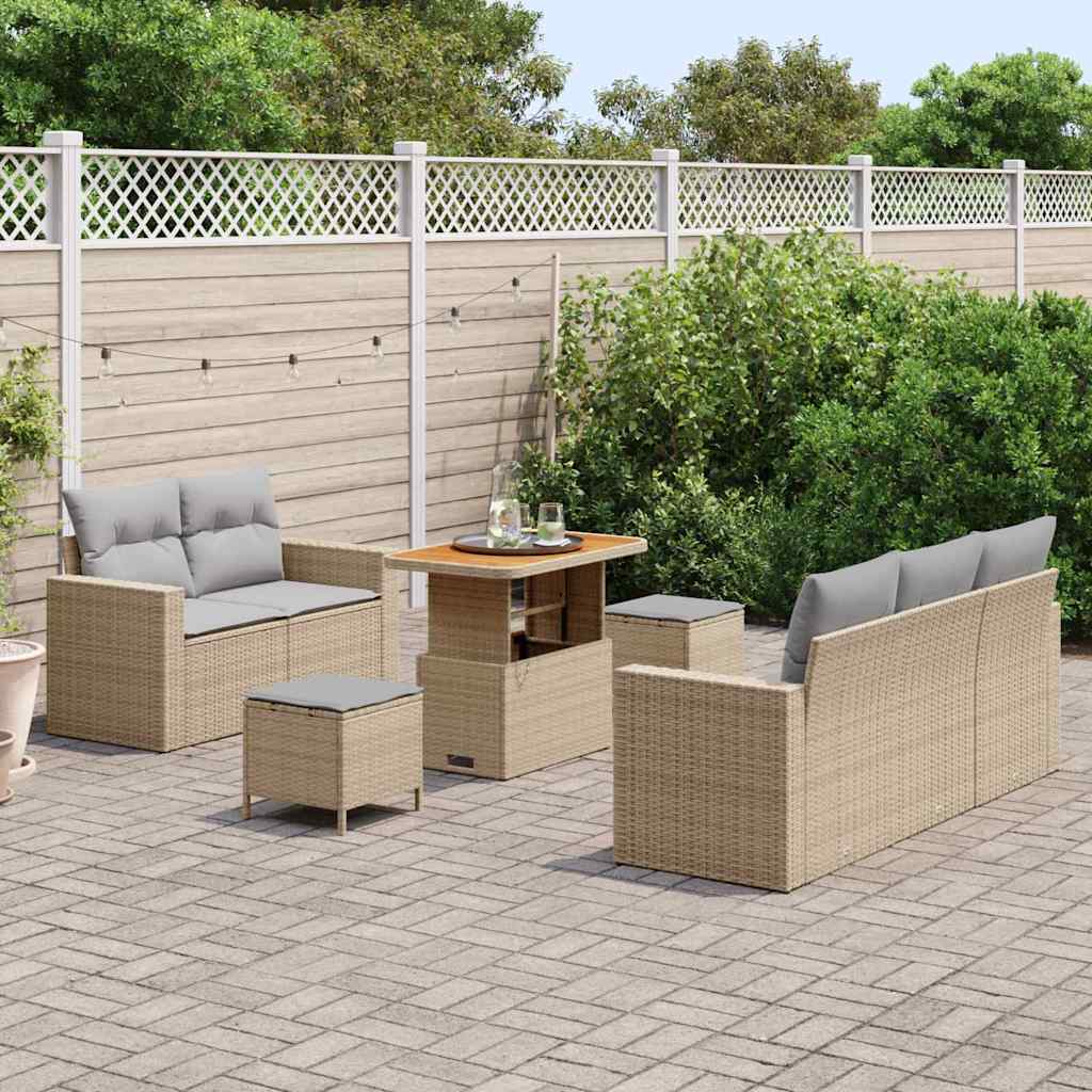 Gartensofa-set mit Kissen 8 pcs Beige und Hellgrau Poly-Rattan