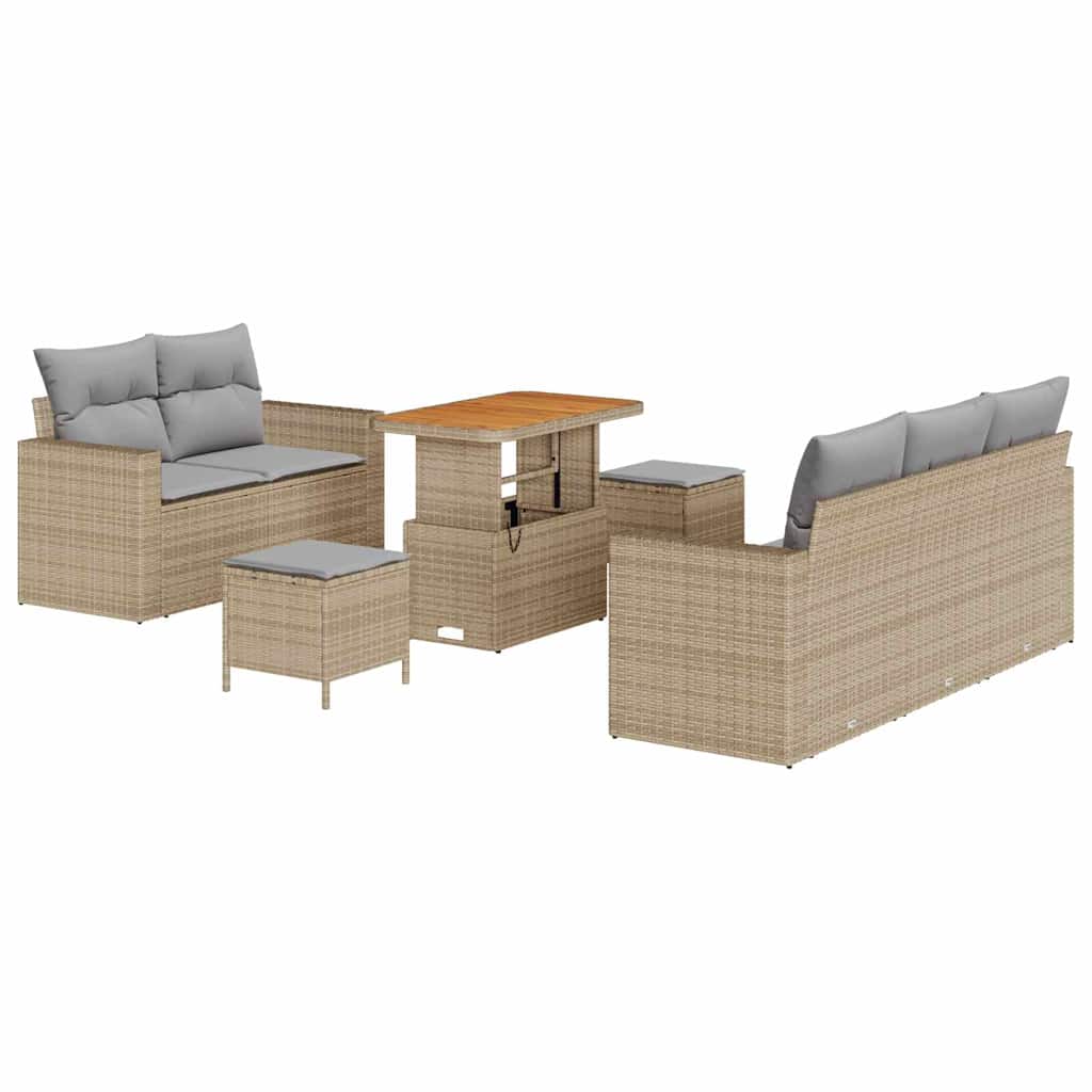 Gartensofa-set mit Kissen 8 pcs Beige und Hellgrau Poly-Rattan