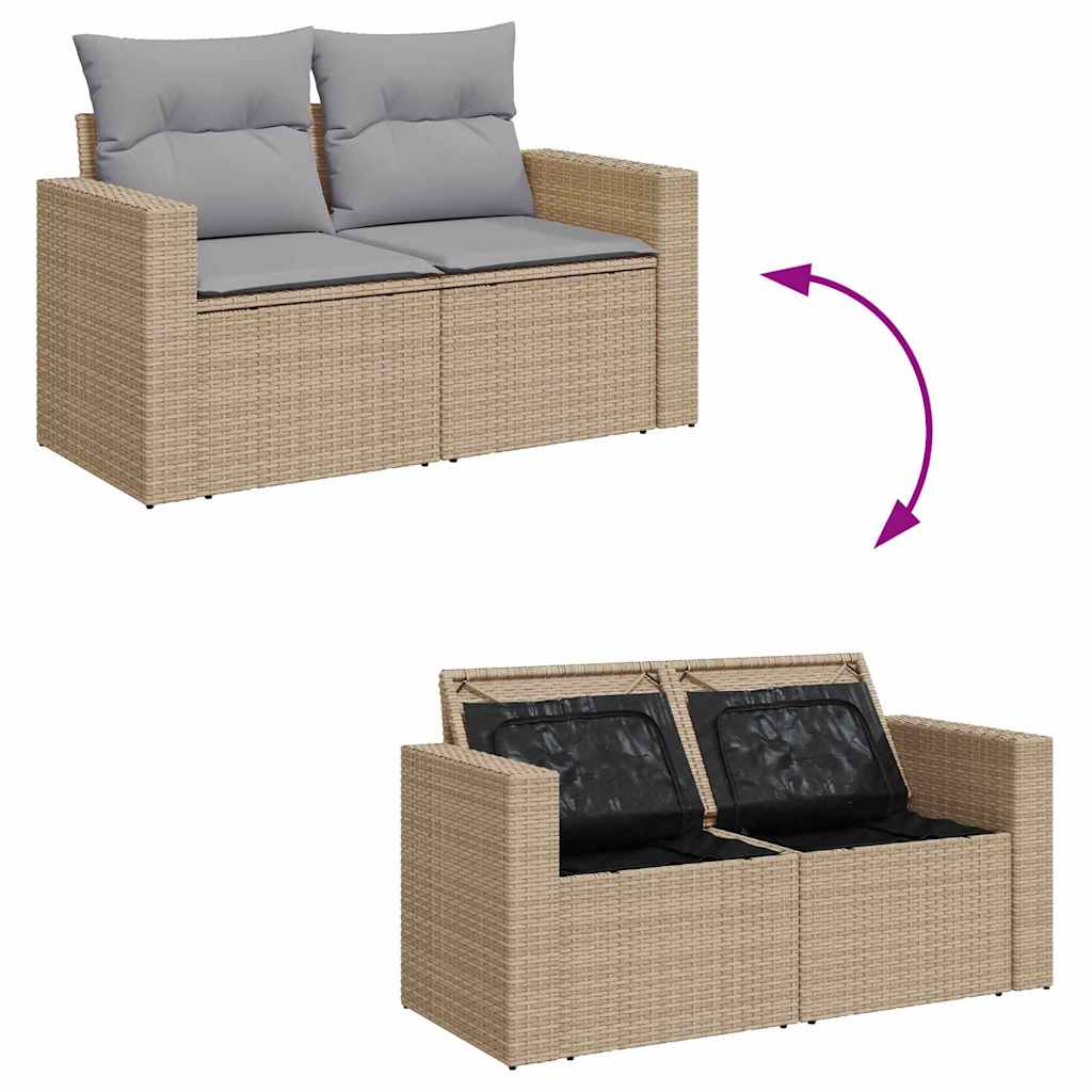 Gartensofa-set mit Kissen 8 pcs Beige und Hellgrau Poly-Rattan