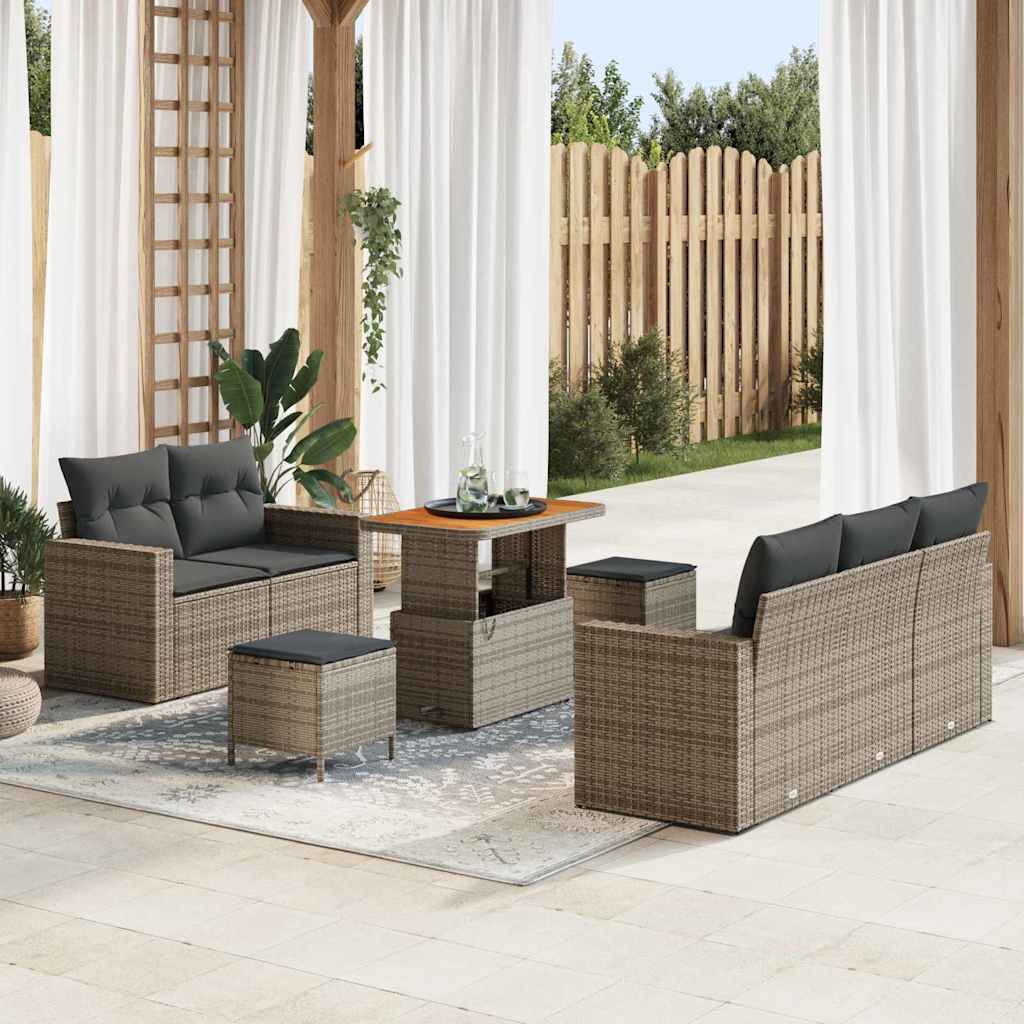 Gartensofa-set mit Kissen 8 pcs Grau Poly-Rattan