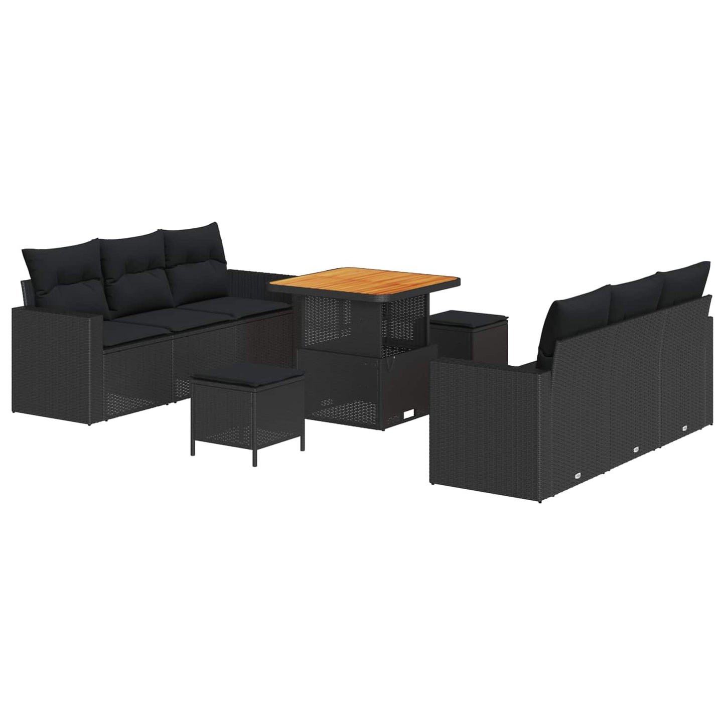 Garten-Sofa-Set mit Kissen mit Speicher 9 pcs Schwarz