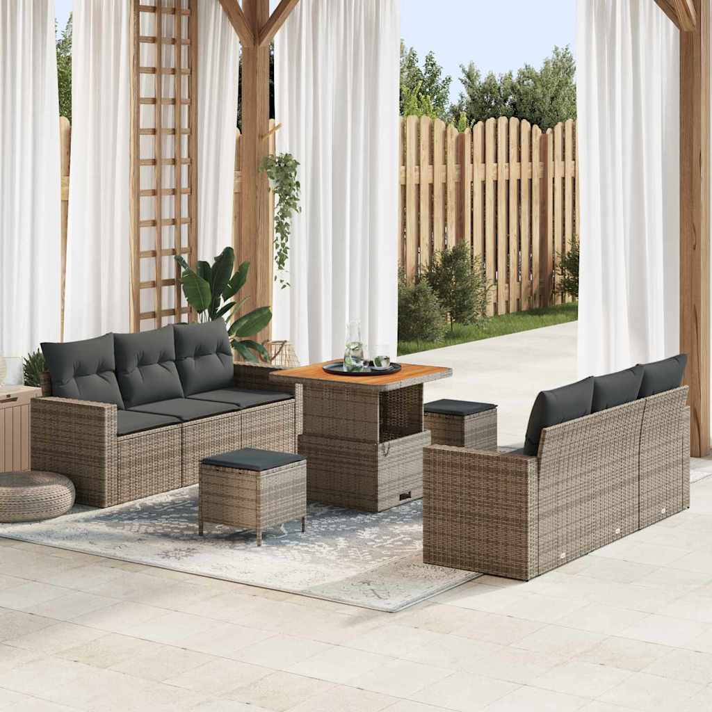 Garten-Sofa-Set mit Kissen mit Speicher 9 pcs Grau
